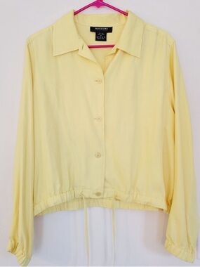 Vintage Silk Cropped Button Down Jacket Butter Yellow Size M